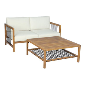 English Elm 2-piece Acacia Teak Outdoor Loveseat Set with Woven Rope Detail and Coffee Table N768P410984L_N768P410982L