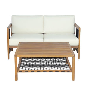 English Elm 2-piece Acacia Teak Outdoor Loveseat Set with Woven Rope Detail and Coffee Table N768P410984L_N768P410982L