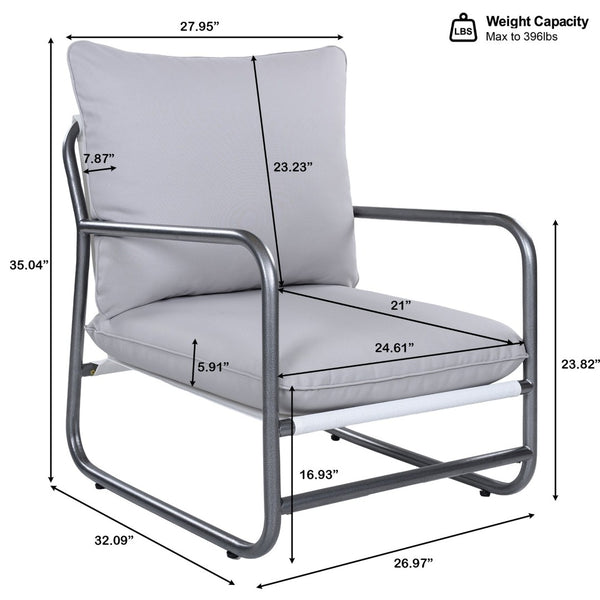 English Elm Outdoor Powder Coated Aluminum Armchair with Thick Weather Resistant Cushions for Patio N768P422424W