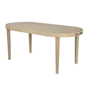 English Elm 70" Oval Solid Acacia Outdoor Dining Table Slatted Weatherproof Patio Design Seats Six Light Teak N768P426984L