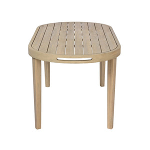 English Elm 70" Oval Solid Acacia Outdoor Dining Table Slatted Weatherproof Patio Design Seats Six Light Teak N768P426984L