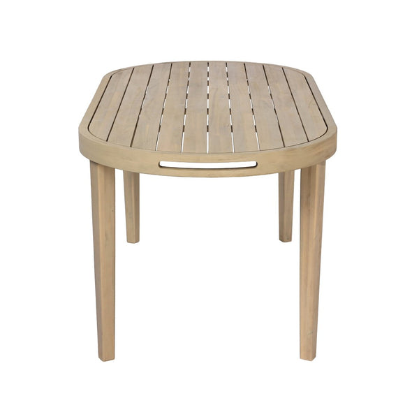 English Elm 70" Oval Solid Acacia Outdoor Dining Table Slatted Weatherproof Patio Design Seats Six Light Teak N768P426984L