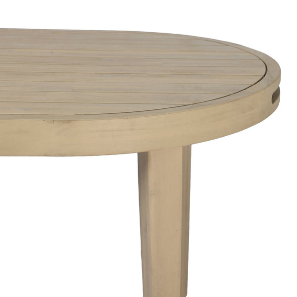 English Elm 70" Oval Solid Acacia Outdoor Dining Table Slatted Weatherproof Patio Design Seats Six Light Teak N768P426984L