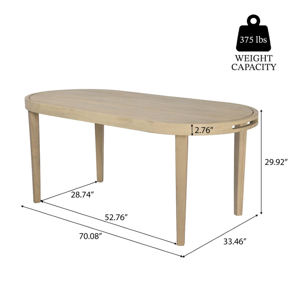English Elm 70" Oval Solid Acacia Outdoor Dining Table Slatted Weatherproof Patio Design Seats Six Light Teak N768P426984L