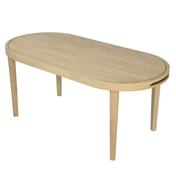 English Elm 70" Oval Solid Acacia Outdoor Dining Table Slatted Weatherproof Patio Design Seats Six Light Teak N768P426984L