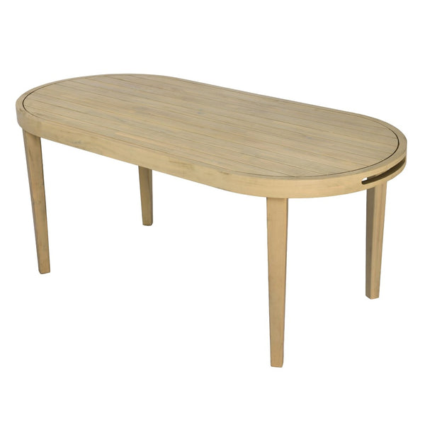 English Elm 70" Oval Solid Acacia Outdoor Dining Table Slatted Weatherproof Patio Design Seats Six Light Teak N768P426984L