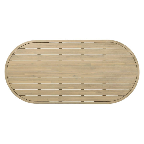 English Elm 70" Oval Solid Acacia Outdoor Dining Table Slatted Weatherproof Patio Design Seats Six Light Teak N768P426984L