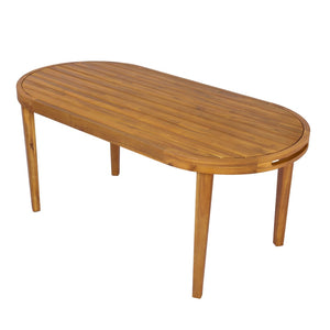 English Elm 70" Oval Solid Acacia Outdoor Dining Table Slatted Weatherproof Patio Design Seats Six Teak N768P426984T