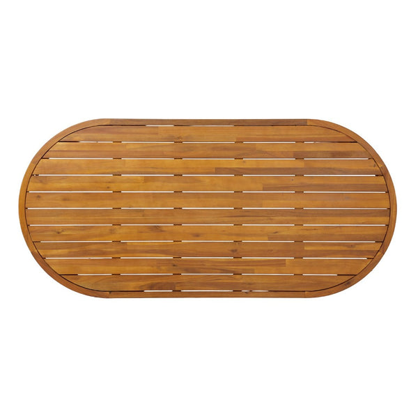 English Elm 70" Oval Solid Acacia Outdoor Dining Table Slatted Weatherproof Patio Design Seats Six Teak N768P426984T