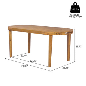 English Elm 70" Oval Solid Acacia Outdoor Dining Table Slatted Weatherproof Patio Design Seats Six Teak N768P426984T