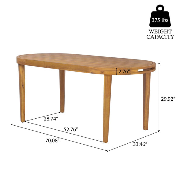 English Elm 70" Oval Solid Acacia Outdoor Dining Table Slatted Weatherproof Patio Design Seats Six Teak N768P426984T