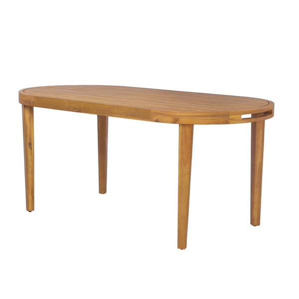 English Elm 70" Oval Solid Acacia Outdoor Dining Table Slatted Weatherproof Patio Design Seats Six Teak N768P426984T