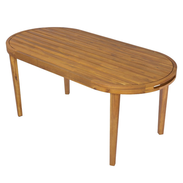 English Elm 70" Oval Solid Acacia Outdoor Dining Table Slatted Weatherproof Patio Design Seats Six Teak N768P426984T