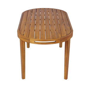 English Elm 70" Oval Solid Acacia Outdoor Dining Table Slatted Weatherproof Patio Design Seats Six Teak N768P426984T