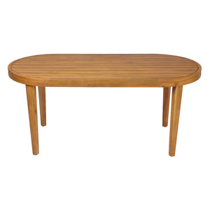 English Elm 70" Oval Solid Acacia Outdoor Dining Table Slatted Weatherproof Patio Design Seats Six Teak N768P426984T