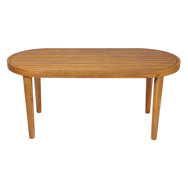 English Elm 70" Oval Solid Acacia Outdoor Dining Table Slatted Weatherproof Patio Design Seats Six Teak N768P426984T
