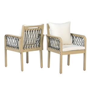 English Elm Outdoor Acacia Wood Patio Chairs Set of 2 with Woven Rope Arms and Cushions Light Teak / Dark Grey Rope / Cream Beige Cushion N768P426985L