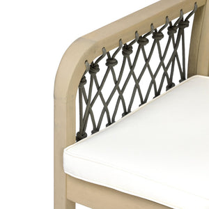 English Elm Outdoor Acacia Wood Patio Chairs Set of 2 with Woven Rope Arms and Cushions Light Teak / Dark Grey Rope / Cream Beige Cushion N768P426985L