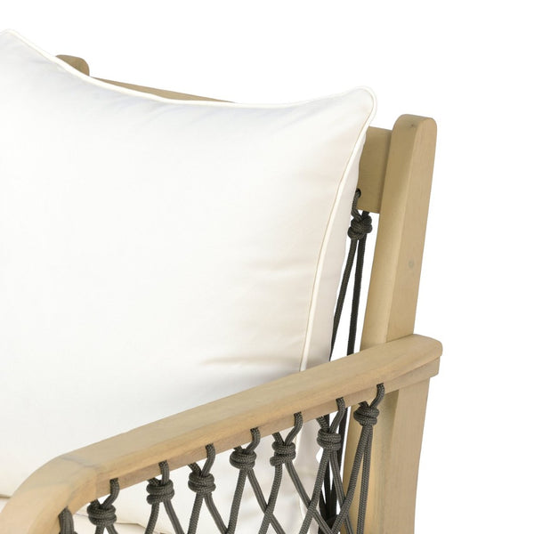 English Elm Outdoor Acacia Wood Patio Chairs Set of 2 with Woven Rope Arms and Cushions Light Teak / Dark Grey Rope / Cream Beige Cushion N768P426985L