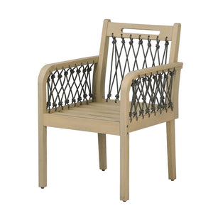 English Elm Outdoor Acacia Wood Patio Chairs Set of 2 with Woven Rope Arms and Cushions Light Teak / Dark Grey Rope / Cream Beige Cushion N768P426985L