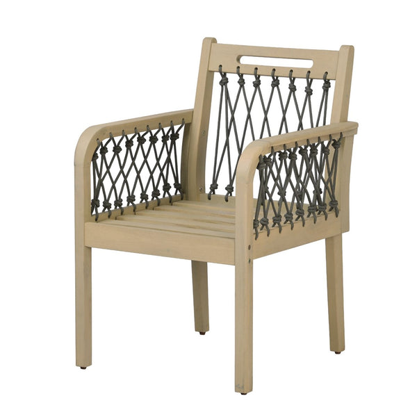English Elm Outdoor Acacia Wood Patio Chairs Set of 2 with Woven Rope Arms and Cushions Light Teak / Dark Grey Rope / Cream Beige Cushion N768P426985L