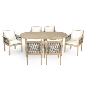 English Elm Outdoor Acacia Wood Patio Chairs Set of 2 with Woven Rope Arms and Cushions Light Teak / Dark Grey Rope / Cream Beige Cushion N768P426985L