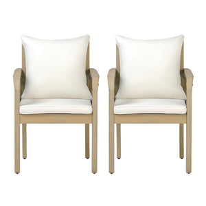 English Elm Outdoor Acacia Wood Patio Chairs Set of 2 with Woven Rope Arms and Cushions Light Teak / Dark Grey Rope / Cream Beige Cushion N768P426985L