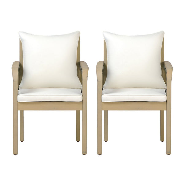 English Elm Outdoor Acacia Wood Patio Chairs Set of 2 with Woven Rope Arms and Cushions Light Teak / Dark Grey Rope / Cream Beige Cushion N768P426985L