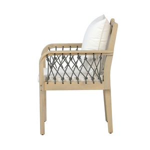 English Elm Outdoor Acacia Wood Patio Chairs Set of 2 with Woven Rope Arms and Cushions Light Teak / Dark Grey Rope / Cream Beige Cushion N768P426985L