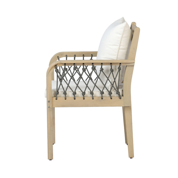 English Elm Outdoor Acacia Wood Patio Chairs Set of 2 with Woven Rope Arms and Cushions Light Teak / Dark Grey Rope / Cream Beige Cushion N768P426985L