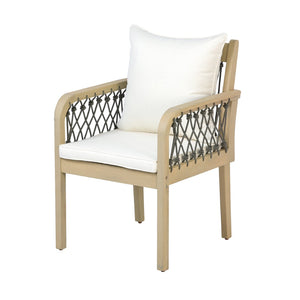 English Elm Outdoor Acacia Wood Patio Chairs Set of 2 with Woven Rope Arms and Cushions Light Teak / Dark Grey Rope / Cream Beige Cushion N768P426985L