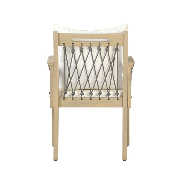 English Elm Outdoor Acacia Wood Patio Chairs Set of 2 with Woven Rope Arms and Cushions Light Teak / Dark Grey Rope / Cream Beige Cushion N768P426985L