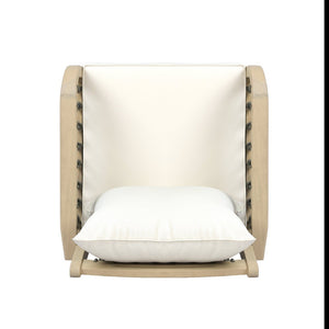 English Elm Outdoor Acacia Wood Patio Chairs Set of 2 with Woven Rope Arms and Cushions Light Teak / Dark Grey Rope / Cream Beige Cushion N768P426985L