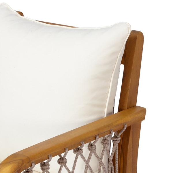 English Elm Outdoor Acacia Wood Patio Chairs Set of 2 with Woven Rope Arms and Cushions Teak / Oatmeal Rope / Cream Beige Cushion N768P426985T