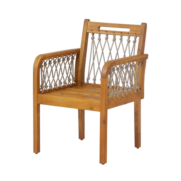 English Elm Outdoor Acacia Wood Patio Chairs Set of 2 with Woven Rope Arms and Cushions Teak / Oatmeal Rope / Cream Beige Cushion N768P426985T