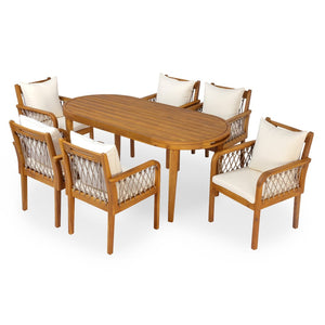 English Elm Outdoor Acacia Wood Patio Chairs Set of 2 with Woven Rope Arms and Cushions Teak / Oatmeal Rope / Cream Beige Cushion N768P426985T
