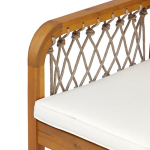 English Elm Outdoor Acacia Wood Patio Chairs Set of 2 with Woven Rope Arms and Cushions Teak / Oatmeal Rope / Cream Beige Cushion N768P426985T