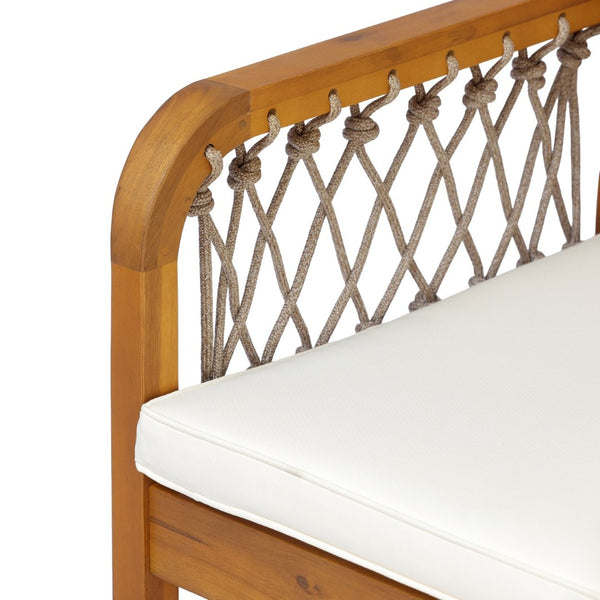 English Elm Outdoor Acacia Wood Patio Chairs Set of 2 with Woven Rope Arms and Cushions Teak / Oatmeal Rope / Cream Beige Cushion N768P426985T