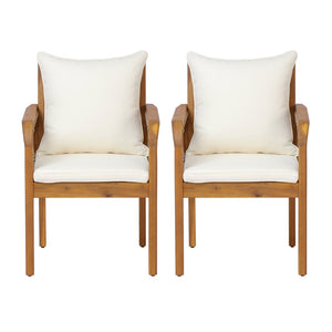English Elm Outdoor Acacia Wood Patio Chairs Set of 2 with Woven Rope Arms and Cushions Teak / Oatmeal Rope / Cream Beige Cushion N768P426985T