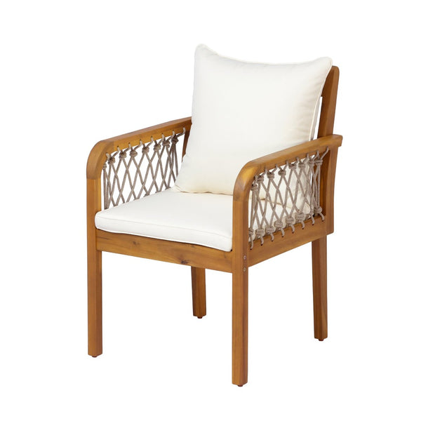 English Elm Outdoor Acacia Wood Patio Chairs Set of 2 with Woven Rope Arms and Cushions Teak / Oatmeal Rope / Cream Beige Cushion N768P426985T
