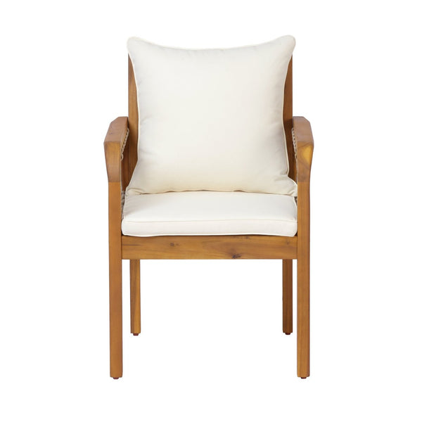 English Elm Outdoor Acacia Wood Patio Chairs Set of 2 with Woven Rope Arms and Cushions Teak / Oatmeal Rope / Cream Beige Cushion N768P426985T