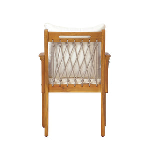 English Elm Outdoor Acacia Wood Patio Chairs Set of 2 with Woven Rope Arms and Cushions Teak / Oatmeal Rope / Cream Beige Cushion N768P426985T