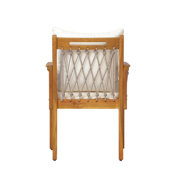 English Elm Outdoor Acacia Wood Patio Chairs Set of 2 with Woven Rope Arms and Cushions Teak / Oatmeal Rope / Cream Beige Cushion N768P426985T