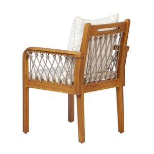 English Elm Outdoor Acacia Wood Patio Chairs Set of 2 with Woven Rope Arms and Cushions Teak / Oatmeal Rope / Cream Beige Cushion N768P426985T