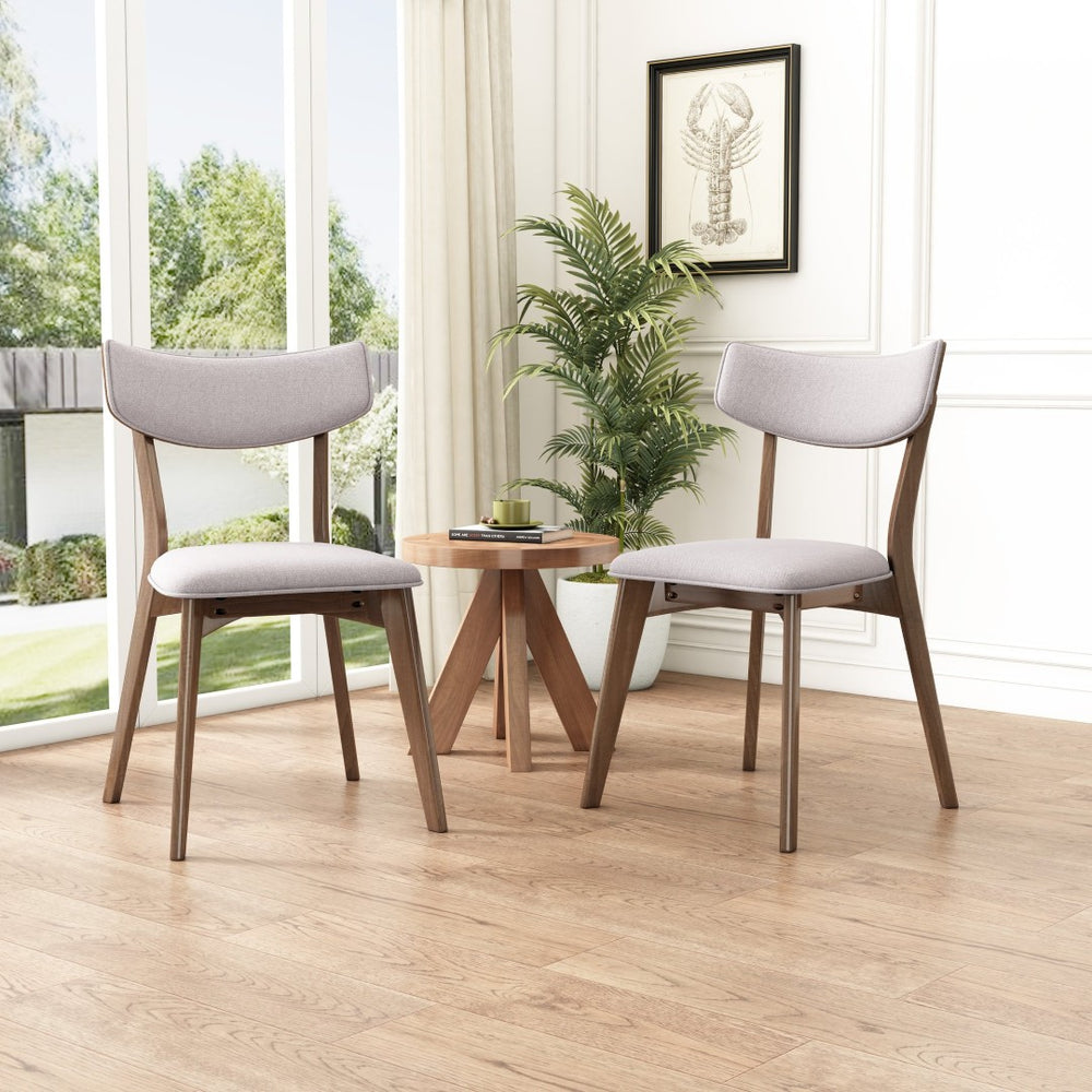 English Elm Mid-century Rubberwood Dining Chairs Set of 2 with Cushioned Seats and Tapered Legs N768P428229W