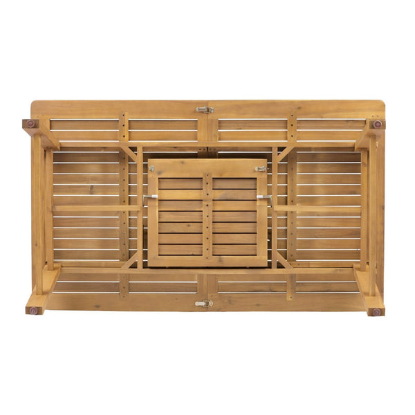 English Elm Extendable Acacia Wood Patio Dining Table Slatted Top Teak Finish Seats Eight N768P437650T