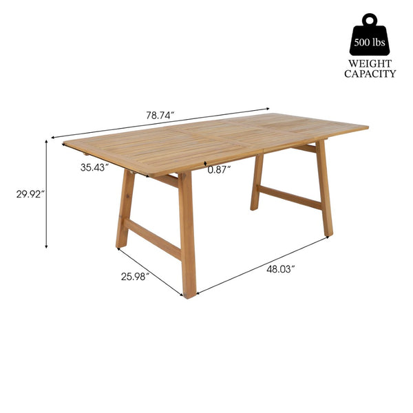 English Elm Extendable Acacia Wood Patio Dining Table Slatted Top Teak Finish Seats Eight N768P437650T