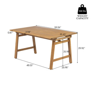 English Elm Extendable Acacia Wood Patio Dining Table Slatted Top Teak Finish Seats Eight N768P437650T