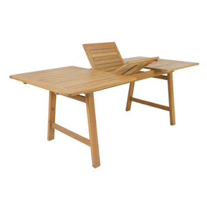 English Elm Extendable Acacia Wood Patio Dining Table Slatted Top Teak Finish Seats Eight N768P437650T