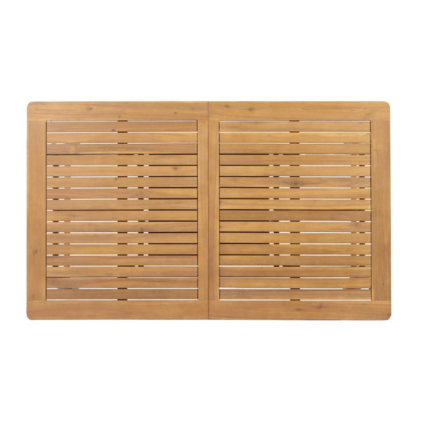 English Elm Extendable Acacia Wood Patio Dining Table Slatted Top Teak Finish Seats Eight N768P437650T